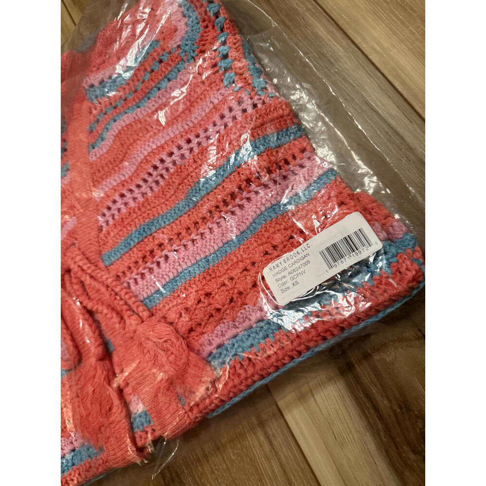 NWT! Ramy Brook Madge Cotton Stripe Cardigan in Flame Geo Size XS - Picture 5 of 7